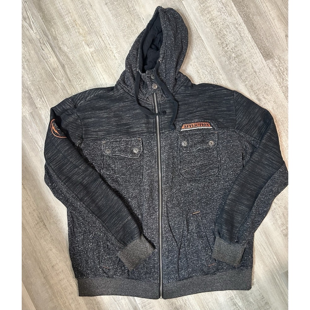 Affliction Black Premium Zip Up Hoodie Jacket MMA Gray Soft 2XL Y2K